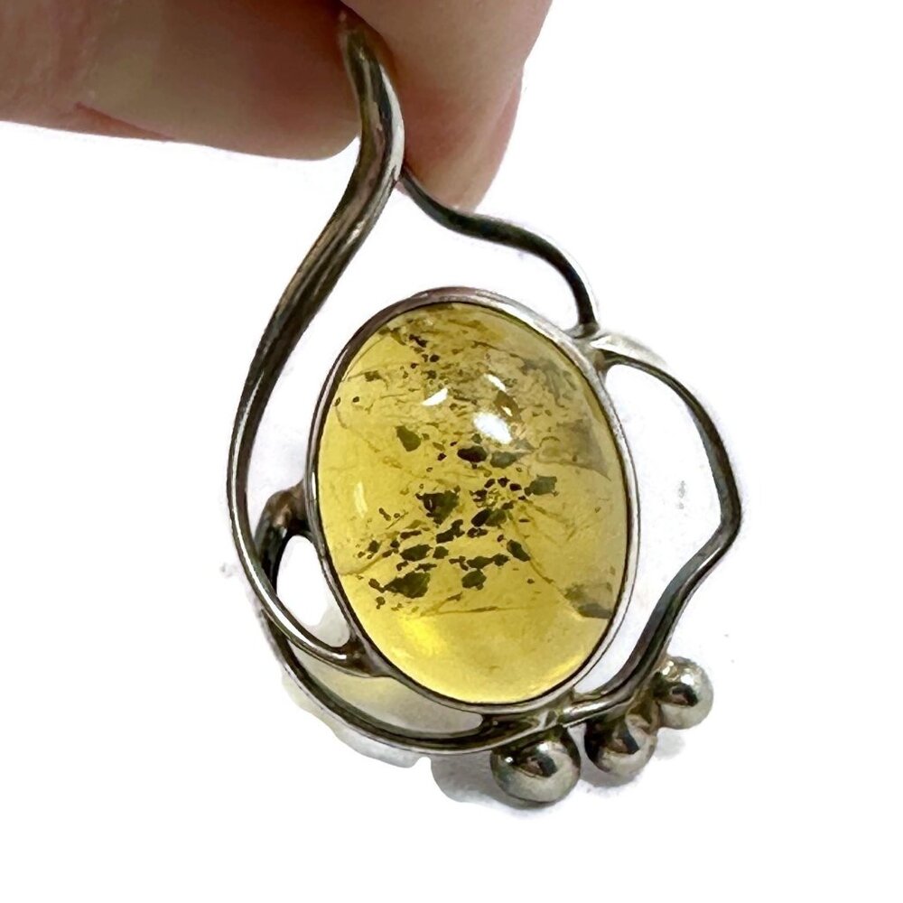 Amber Pendant, Sterling Silver, Vintage, Honey Amber, Taxco, Mexico